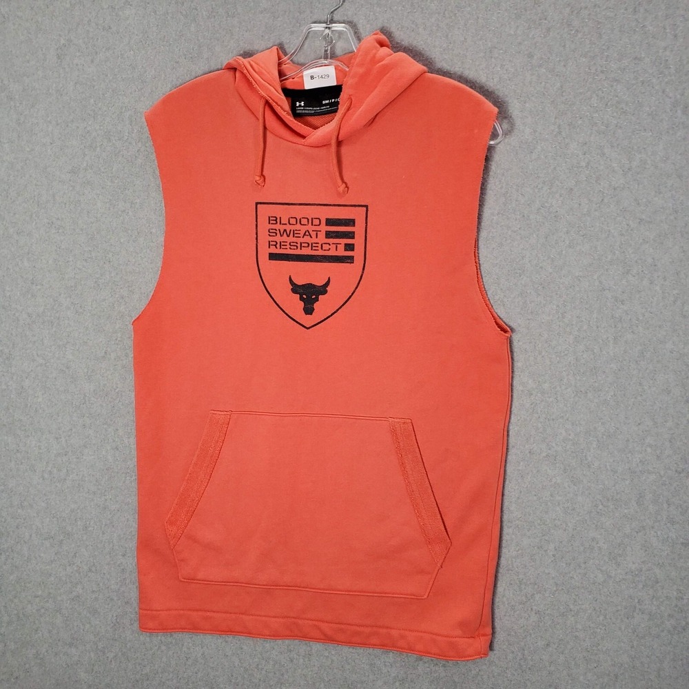 Under Armour x Project Rock Men Shirt Small Orange Sleeveless Hoodie Loose Fit